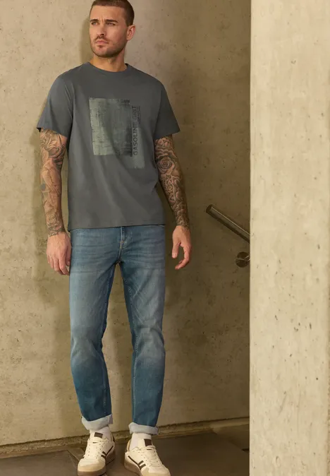 T-Shirt mit Frontprint oil grey