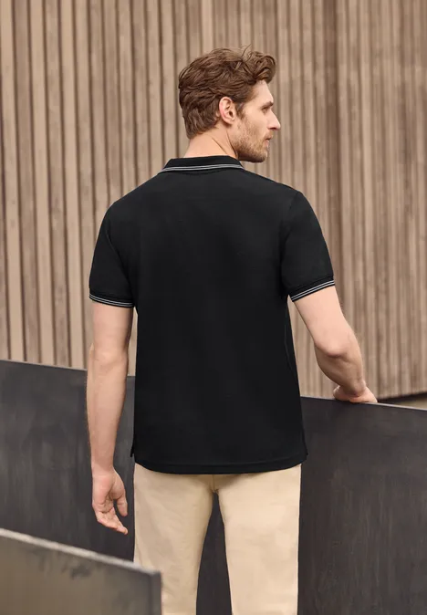 Kurzarm Poloshirt mit Struktur Black