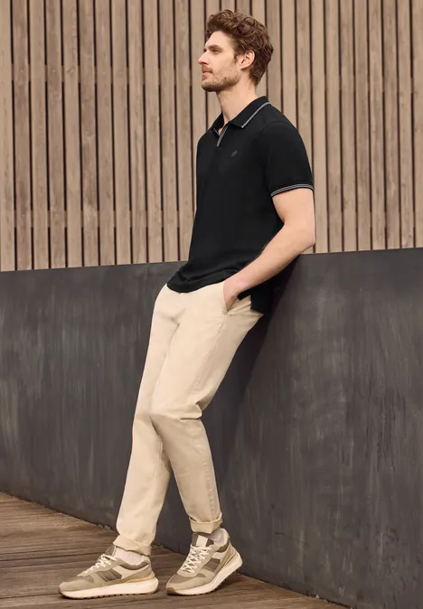 Kurzarm Poloshirt mit Struktur Black