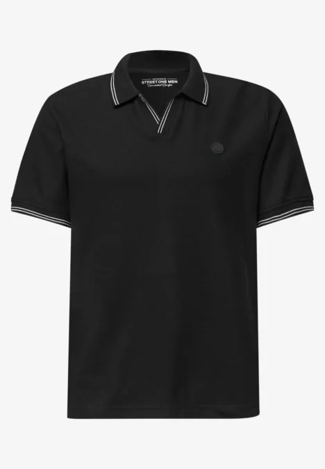 Kurzarm Poloshirt mit Struktur Black