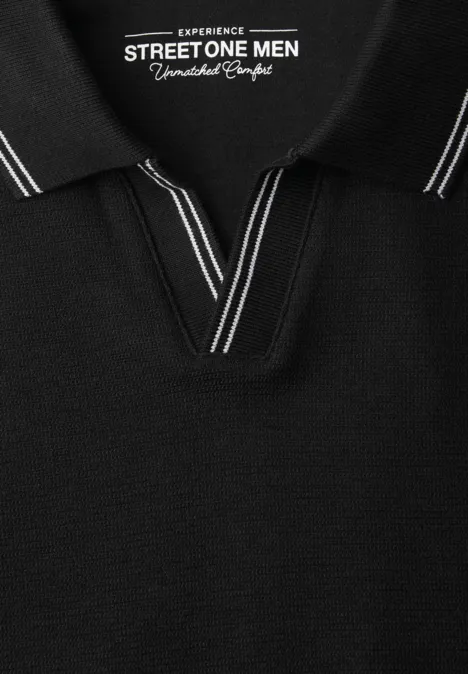Kurzarm Poloshirt mit Struktur Black