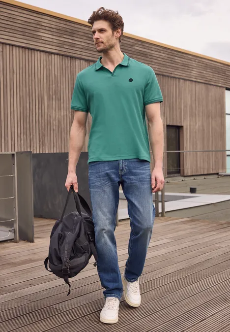 Kurzarm Poloshirt mit Struktur caribbean green