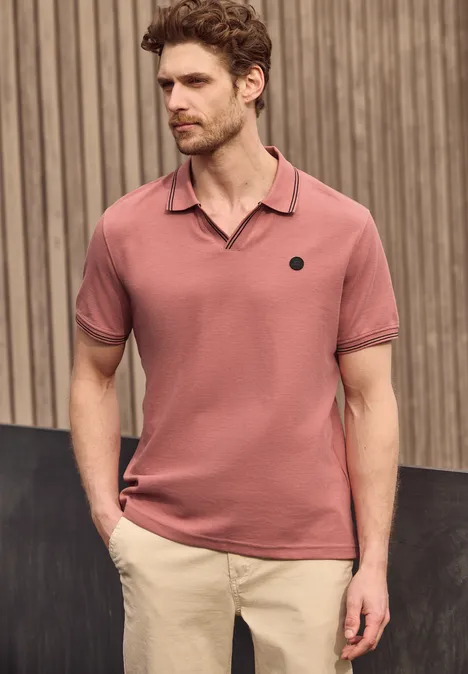 Kurzarm Poloshirt mit Struktur sunrise red