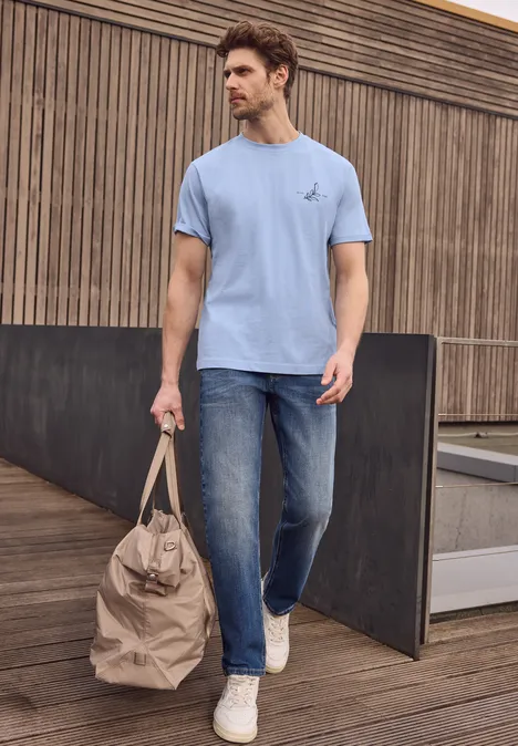 Koszulka z okrągłym dekoltem i nadrukiem z tyłu beach blue