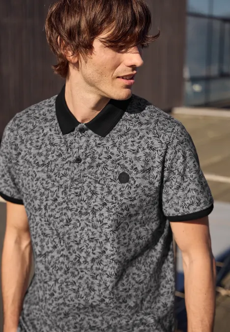 Kurzarm Oxford Poloshirt mit Print Black Kurzarm Oxford Poloshirt mit Print Black