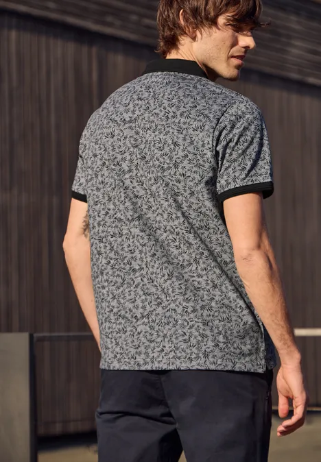 Kurzarm Oxford Poloshirt mit Print Black Kurzarm Oxford Poloshirt mit Print Black