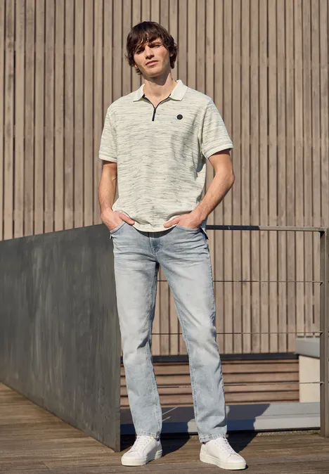 Kurzarm Poloshirt im Space-dye-Look bright white Kurzarm Poloshirt im Space-dye-Look bright white