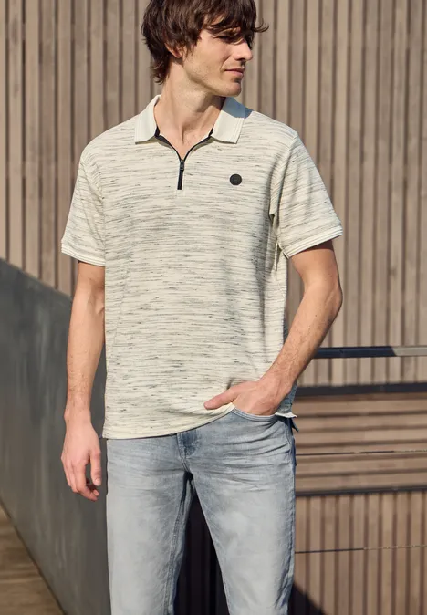 Kurzarm Poloshirt im Space-dye-Look bright white Kurzarm Poloshirt im Space-dye-Look bright white