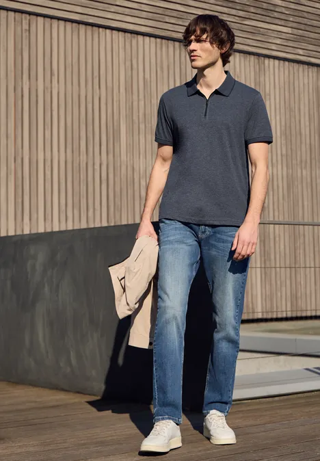 Kurzarm Poloshirt im Melange-Look dark ink blue Kurzarm Poloshirt im Melange-Look dark ink blue