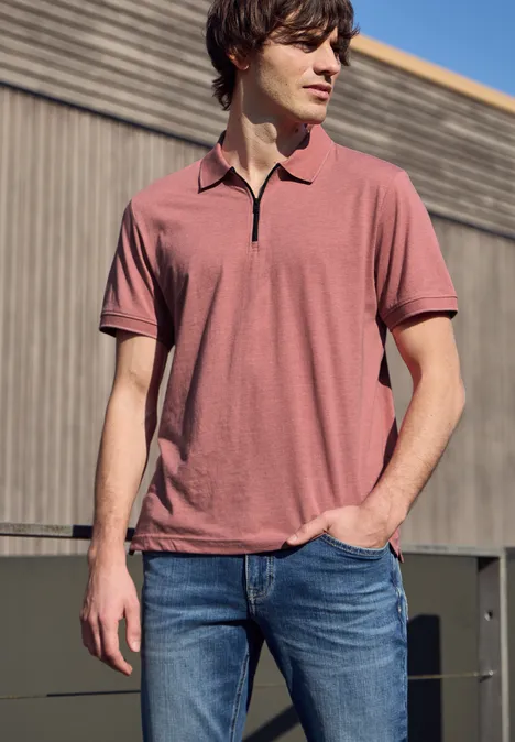 Kurzarm Poloshirt im Melange-Look sunrise red Kurzarm Poloshirt im Melange-Look sunrise red