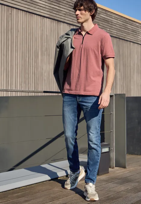 Kurzarm Poloshirt im Melange-Look sunrise red Kurzarm Poloshirt im Melange-Look sunrise red