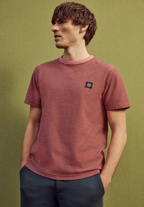 Shirt met ronde hals en fijne strepen sunrise red