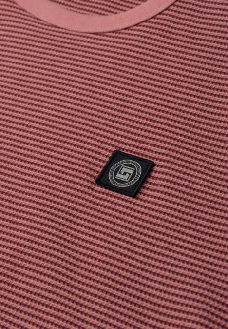 Koszulka z okrągłym dekoltem i drobnymi paskami sunrise red