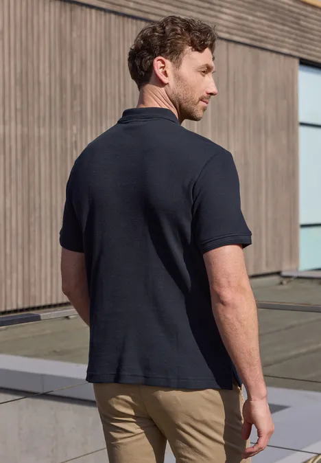 Koszulka Polo z zamkiem błyskawicznym i strukturą dark ink blue