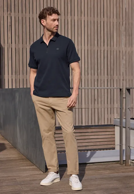 Koszulka Polo z zamkiem błyskawicznym i strukturą dark ink blue