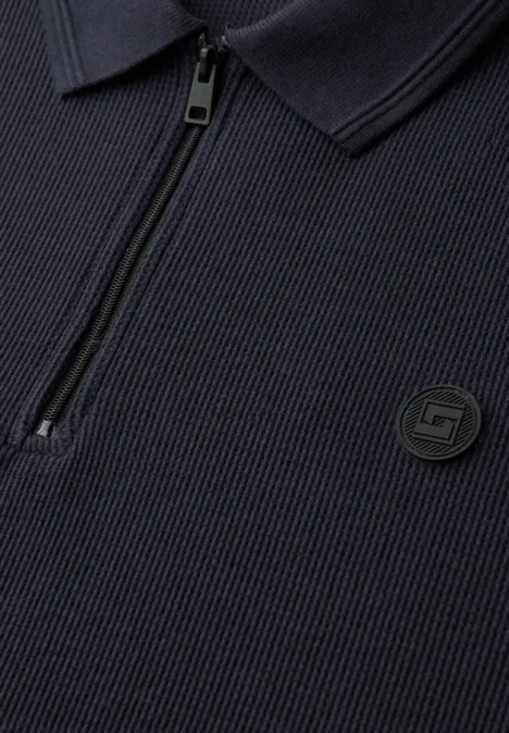 Koszulka Polo z zamkiem błyskawicznym i strukturą dark ink blue