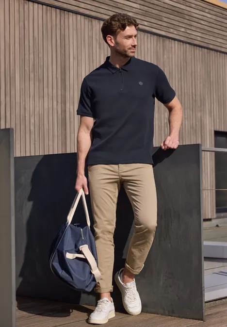 Koszulka Polo z zamkiem błyskawicznym i strukturą dark ink blue