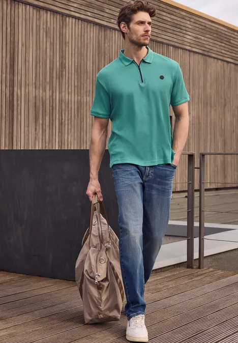 Polo zippé et structuré caribbean green