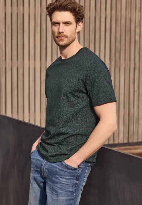 T-shirt à col rond et imprimé allover dark ink blue