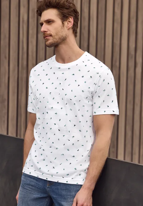 T-shirt à col rond et imprimé allover bright white