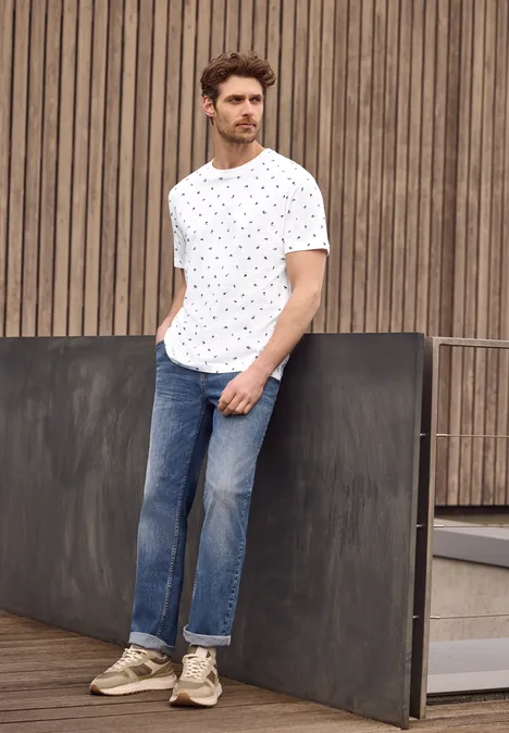 T-shirt à col rond et imprimé allover bright white