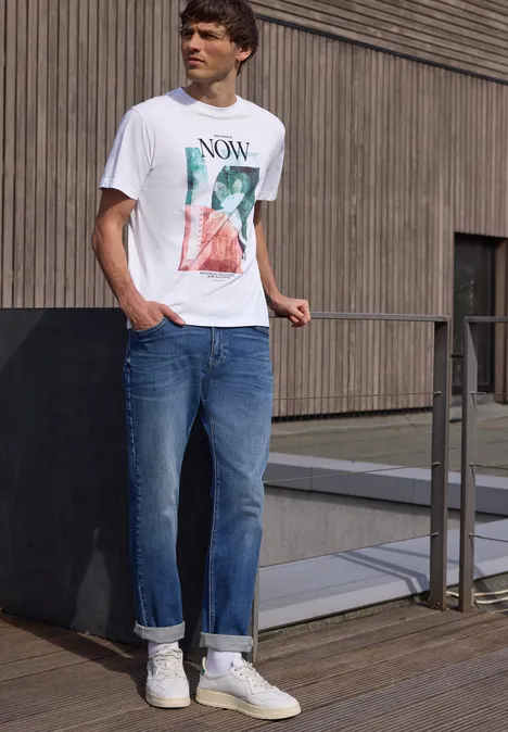 T-Shirt mit Rundhals und Fotoprint bright white