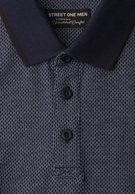 Dunkelblau gemustertes Herren-Polo mit Kragen und Knopfleiste