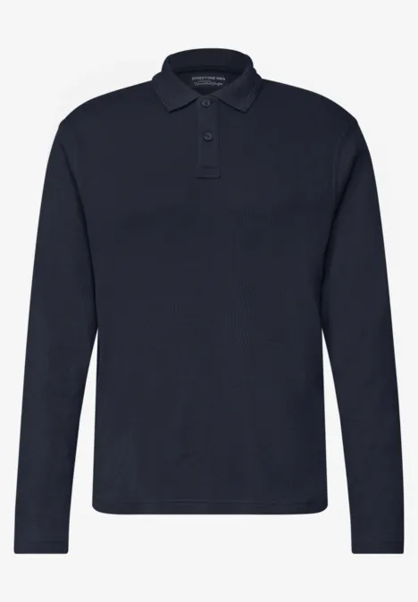 Langarm Poloshirt in Unifarbe dark ink blue Dunkelblaues, langärmliges Poloshirt mit Knopfleiste