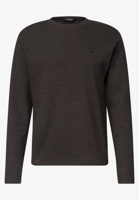 Dunkelgrauer Longsleeve-Pullover mit Rundhalsausschnitt und feiner Struktur