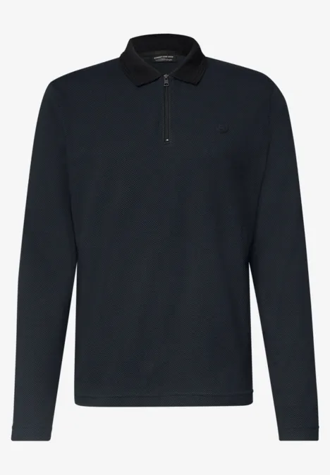 Polo à manches longues noir avec patte de boutonnage et col classique