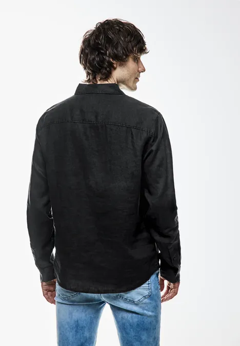 Button-down linnen overhemd Black
