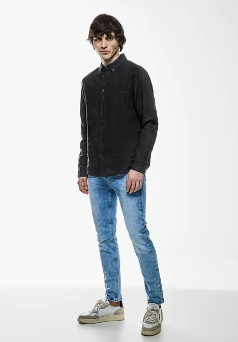 Button-down linnen overhemd Black