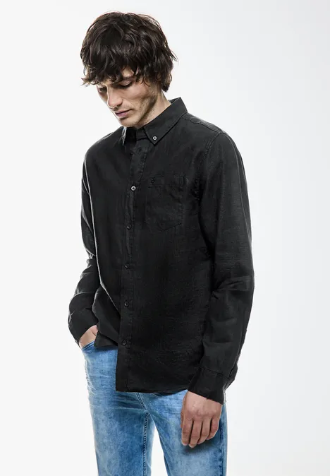 Button-down linnen overhemd Black