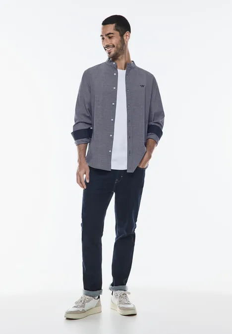 Chemise texturée à col montant deep blue chambray