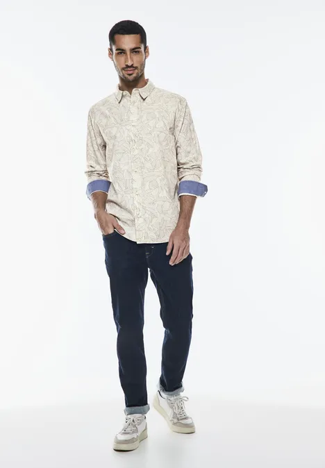 Canvas overhemd met print faded stone