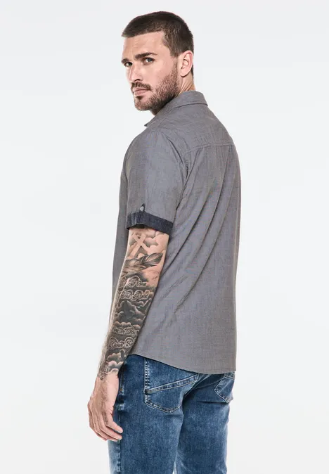 Chemise en coton à l'aspect chiné Black