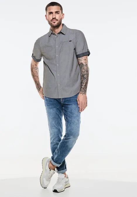 Chemise en coton à l'aspect chiné Black