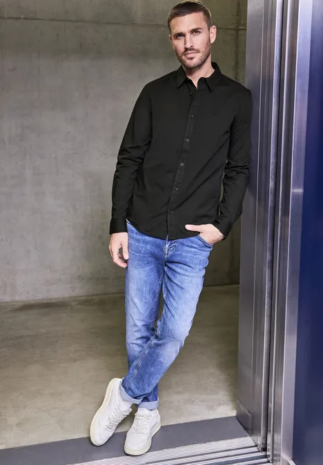 Popeline Stretch Hemd Black