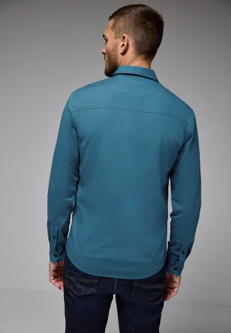 Popeline Stretch Hemd digital blue