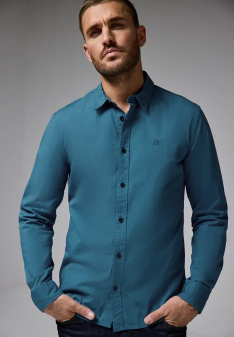 Popeline Stretch Hemd digital blue