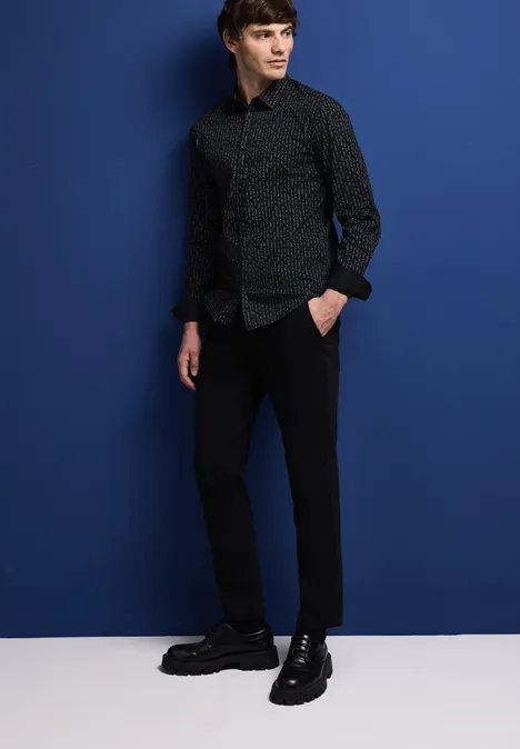 Bedrucktes Popeline Hemd Black