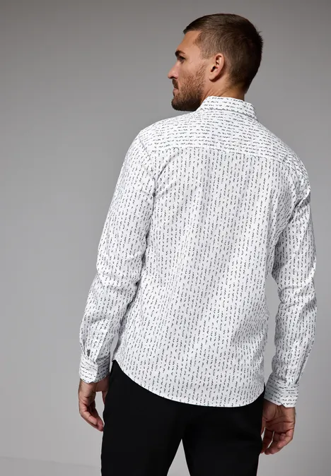 Bedrucktes Popeline Hemd bright white