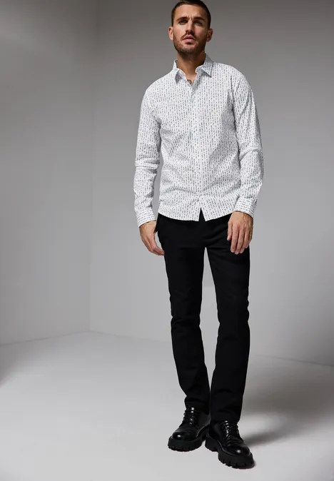 Bedrucktes Popeline Hemd bright white
