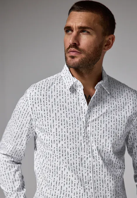Bedrucktes Popeline Hemd bright white