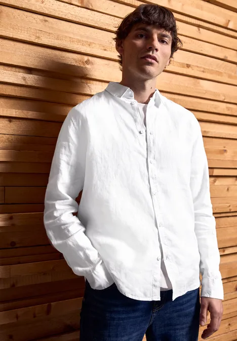 Langarmhemd aus Leinen White