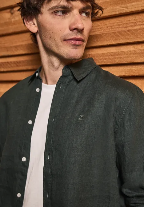 Langarmhemd aus Leinen pine green
