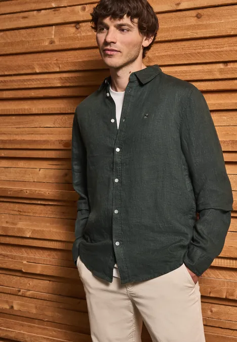 Langarmhemd aus Leinen pine green