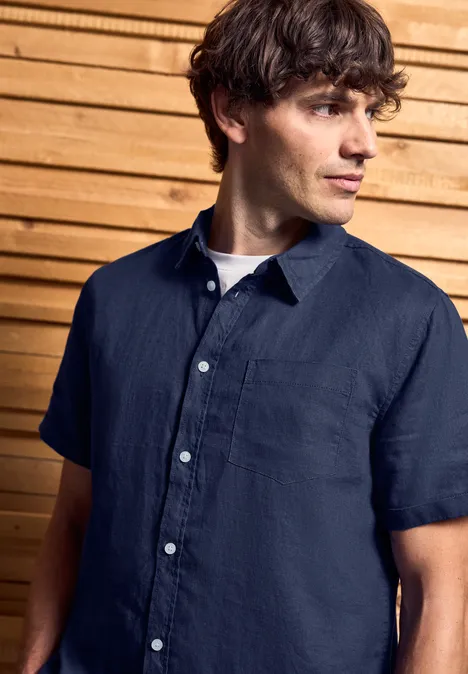 Kurzarmhemd aus Leinen dark blue