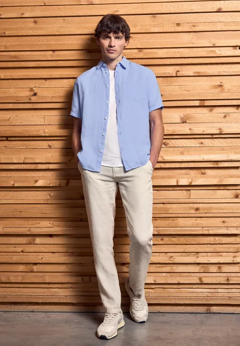 Kurzarmhemd aus Leinen summer blue
