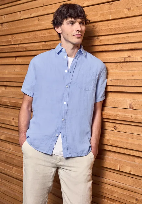 Kurzarmhemd aus Leinen summer blue